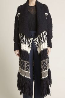 Adam Lippes Patterned Wool Fringe Sweater Coat - Lyst