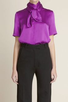 Adam Lippes Silk Charmeuse Tie-neck Blouse - Lyst
