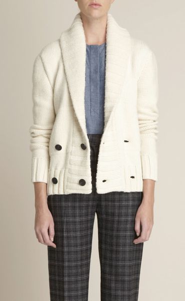 Adam Lippes Doublebreasted Knit Cardigan in White (milk) - Lyst