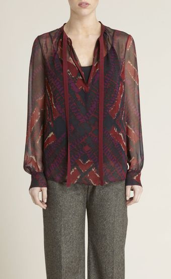 Adam Lippes Argyle Batik Long Sleeve Silk Blouse - Lyst