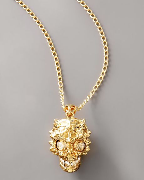 Alexander Mcqueen Studded Skull Pendant Necklace in Gold - Lyst