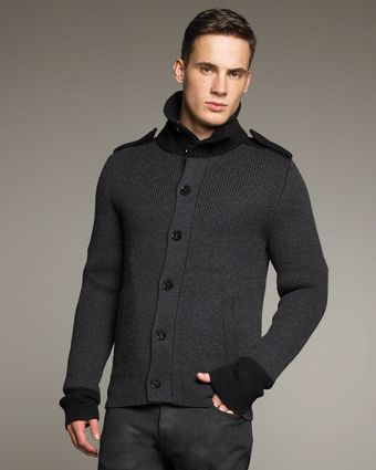  Contrast-collar Military Cardigan 