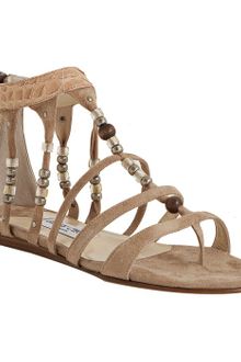 Jimmy Choo Nude Suede and Snakeskin Daphne Strappy Beaded Sandals - Lyst