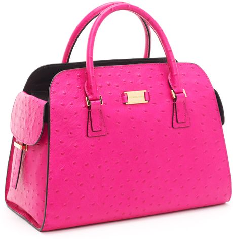 Michael Kors Gia Ostrich-embossed Leather Satchel, Neon Pink in Pink | Lyst