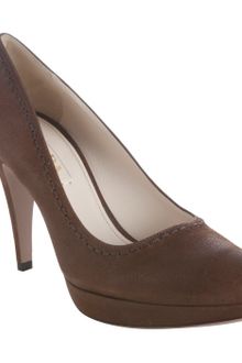 Prada Burnt Brown Stitched Leather Platform Pumps - Lyst