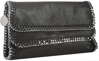 Stella McCartney Black Metallic Faux Leather Falabella Chain Detail Clutch - Lyst