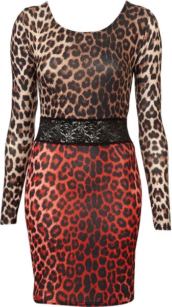 Topshop Two Tone Animal Lace Bodycon Dress - Lyst
