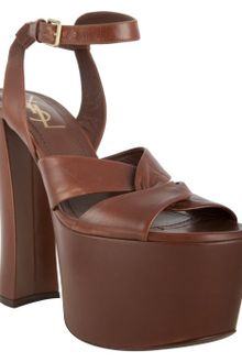 Yves Saint Laurent Brown Leather Woodstock Platform Sandals - Lyst