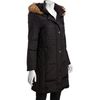 Anne Klein Black Quilted Down Faux Fur Trim Hooded Coat in Black - Lyst