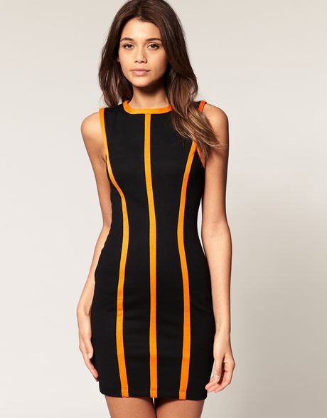 Asos Collection Asos Shift Dress with Neon Seams in Black (blackorange) - Lyst