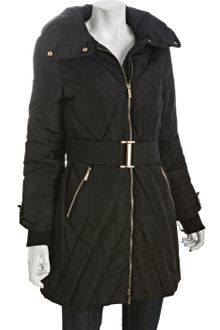 Calvin Klein Black Quilted Gold Detail Belted Down Jacket - Lyst