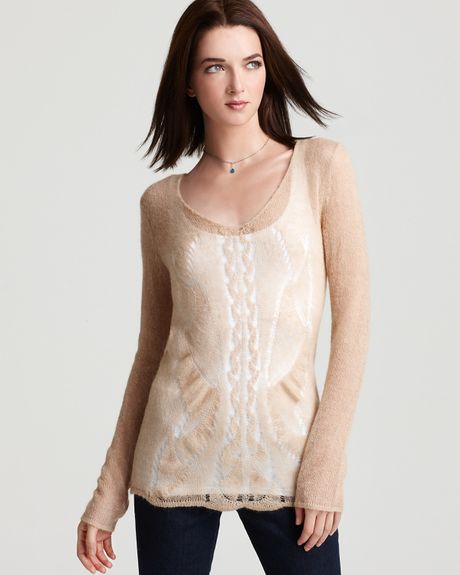 Cynthia Vincent Twelfth Street By Chainlink V Neck Loose Knit Sweater in Beige (camel) - Lyst