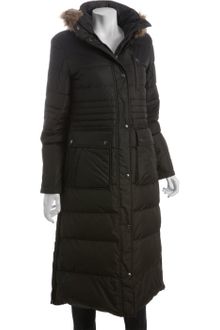 DKNY Black Quilted Faux Fur Trim Hooded Down Coat - Lyst
