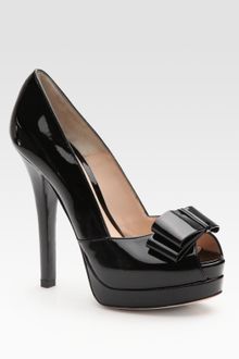 Fendi Deco Patent Leather Peep Toe Bow Pumps - Lyst