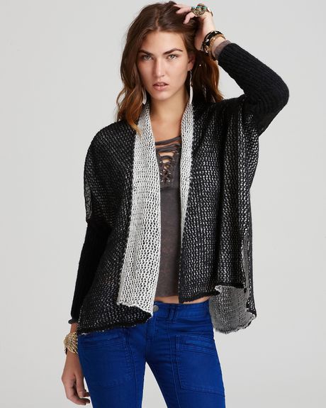 Free People Peekaboo Lace Back Cardigan Sweater in Black | Lyst