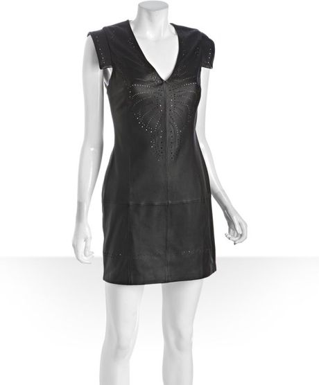 French Connection Black Leather Brianna Brogue Perforated Dress in Black - Lyst