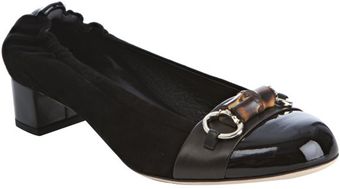  Black Suede Bamboo Horsebit Cap Toe Heels 