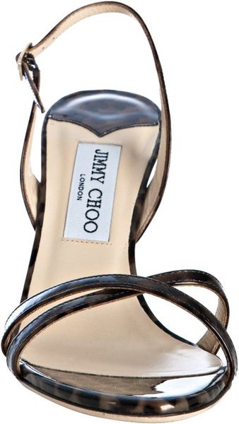 Jimmy Choo Leopard Print Patent India Sandals in Brown | Lyst