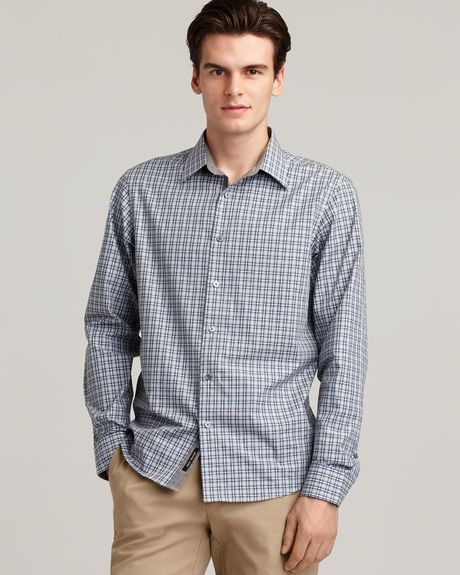 Michael Kors Worth Check Slim Fit Sport Shirt in Blue for Men (ash) - Lyst