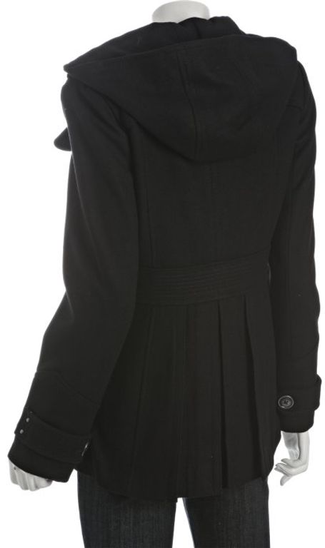 Miss Sixty Black Wool Double Breasted Hooded Peacoat in Black Miss Sixty Black Wool Double Breasted Hooded Peacoat in Black