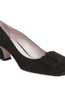 Miu Miu Black Suede Bow Detail Block Heel Pumps - Lyst