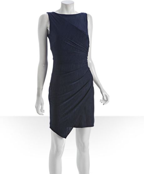 Nicole Miller Marine Slub Jersey Draped Tank Dress in Blue (marine) - Lyst