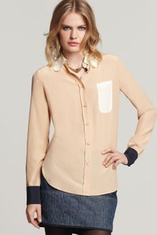 See By Chloé Long Sleeve Color Block Button Down Blouse - Lyst