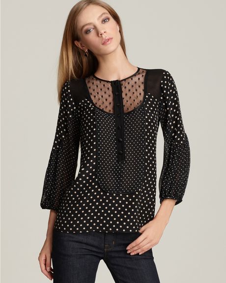 Nanette Lepore Silk Love Me Dot Top in Black (noir ivoire) - Lyst