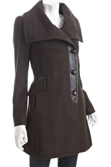 Cole Haan Espresso Wool-cashmere Leather Trim Asymmetrical Coat - Lyst