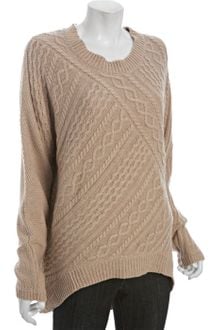 BCBGMAXAZRIA Camel Cotton-wool Asymmetrical Cable Knit Sweater - Lyst
