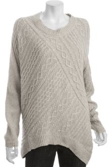 BCBGMAXAZRIA Light Heather Cotton-wool Asymmetrical Cable Knit Sweater - Lyst