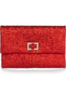 Anya Hindmarch Valorie Glitter-finish Leather Clutch - Lyst