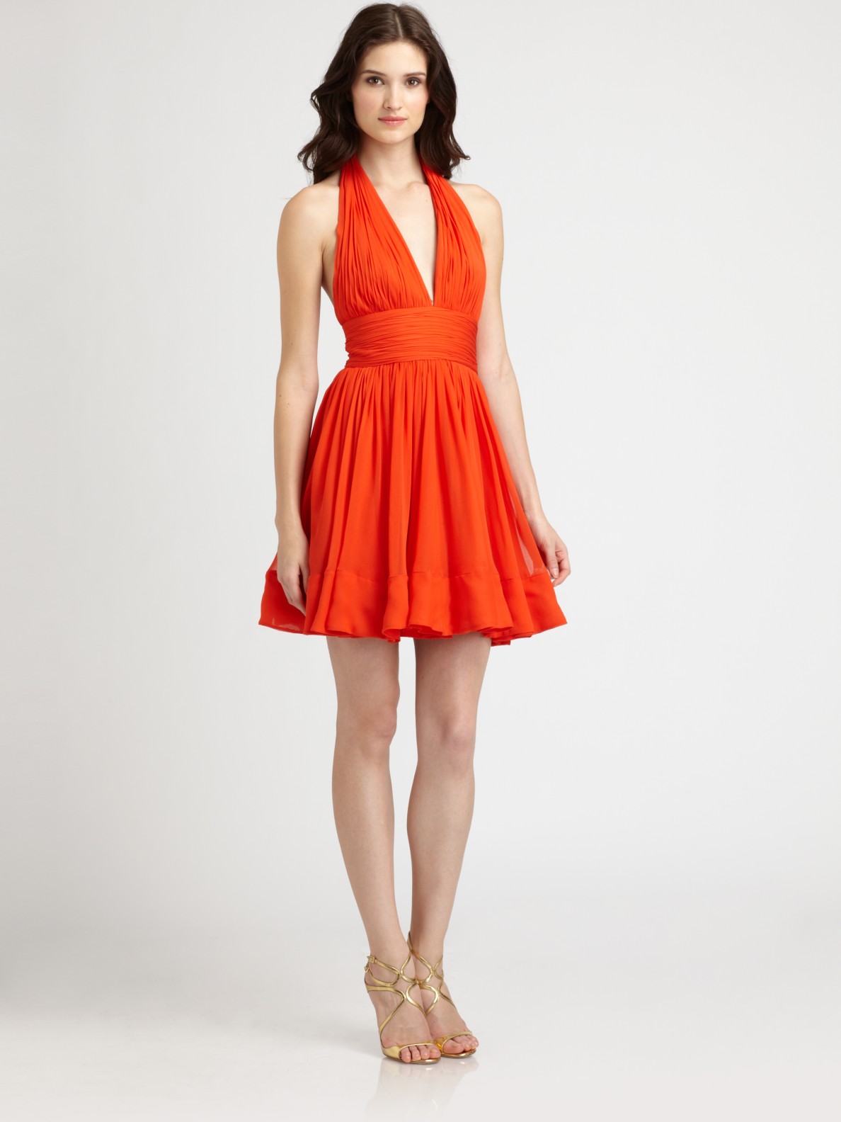 Notte By Marchesa Silk Halter Dress in Orange (gold) Lyst