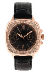 ASOS Collection Asos Premium Contrast Dial Watch with Set Stone Inner Detail On Black Genuine Leather Strap