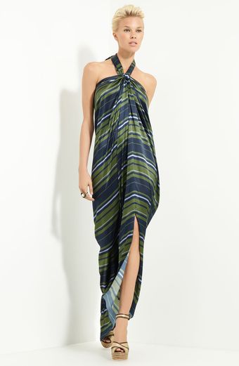 Lanvin Striped Washed Satin Gown - Lyst
