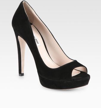  Suede Peep Toe Platform Pumps 