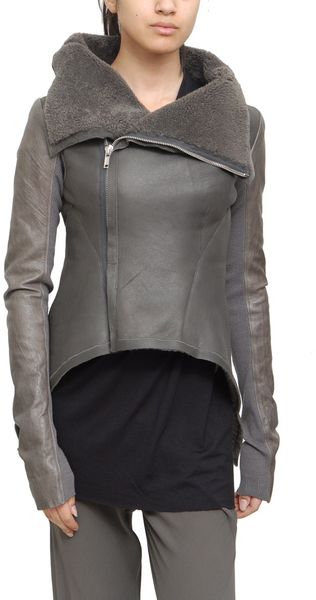 Rick Owens Asymmetric Shearling Biker Jacket - Lyst