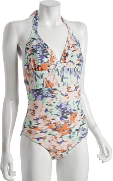 Shoshanna Violet Provence Print Onepiece Halter Swimsuit in Purple (violet) - Lyst