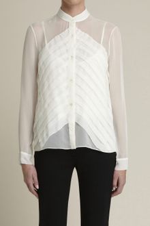Adam Lippes Long Sleeved Chiffon Shirt with Diagonal Folds - Lyst