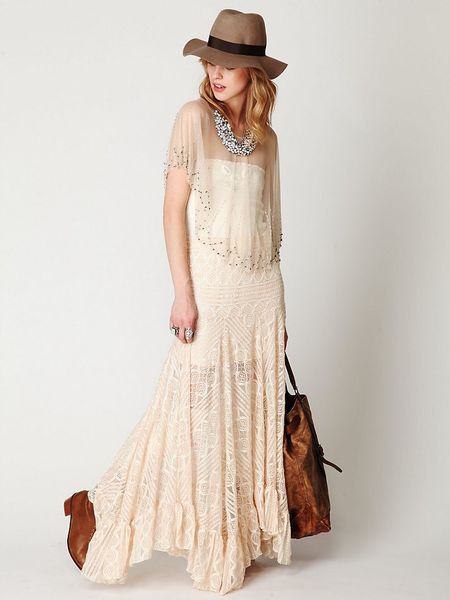 Free People Two Tone Pieced Lace Maxi in Beige (antique) - Lyst