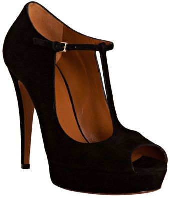  Black Suede Betty T-strap Platform Peep Toe Pumps 
