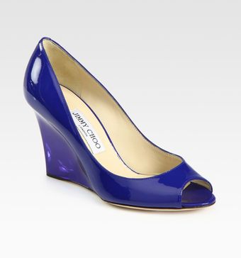 Jimmy Choo Baxen Patent Leather Peep Toe Wedge Pumps - Lyst
