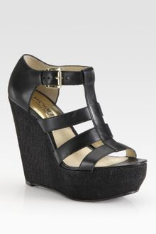 Michael by Michael Kors Faye Leather Wedge Sandals - Lyst