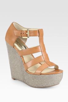 Michael by Michael Kors Faye Leather Wedge Sandals - Lyst