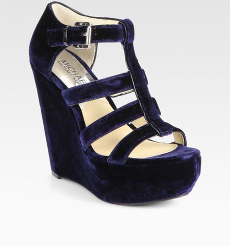 Michael By Michael Kors Faye Suede Platform Wedge Sandals in Blue (navy) - Lyst