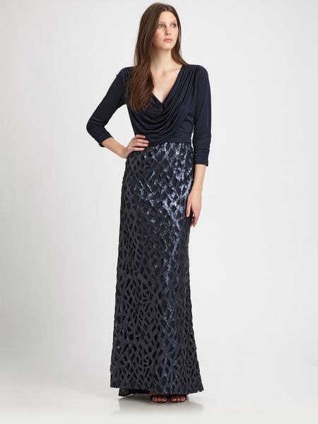 Tadashi Shoji Sequined Gown in Blue (navy) - Lyst
