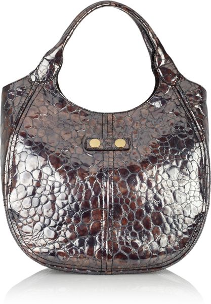 Alexander Mcqueen Faithful Pebblestamped Patent Leather Tote in Brown - Lyst