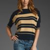Autumn Cashmere Boxy Stripe Boatneck in Peacoat/chamois in Black (peacoat & chamois) - Lyst