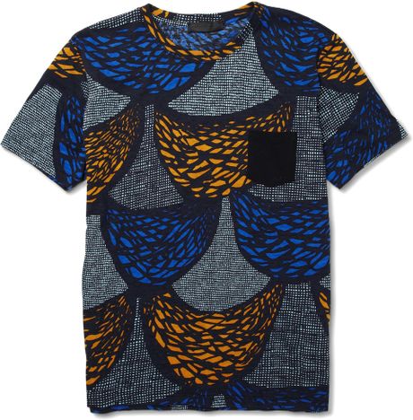 Burberry Prorsum Printed Cotton Jersey Tshirt in Blue for Men - Lyst