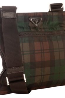 Prada Brown Plaid Nylon Zip Small Messenger Bag - Lyst